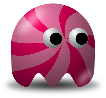 A Pink And White Cartoon Character With Eyes