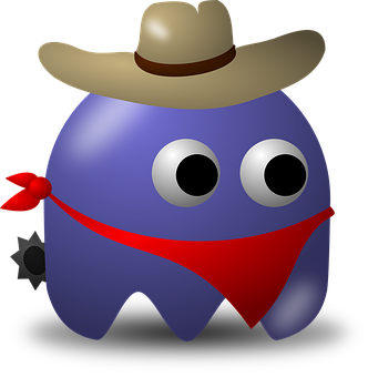 A Cartoon Of A Blue Monster With A Cowboy Hat And Scarf