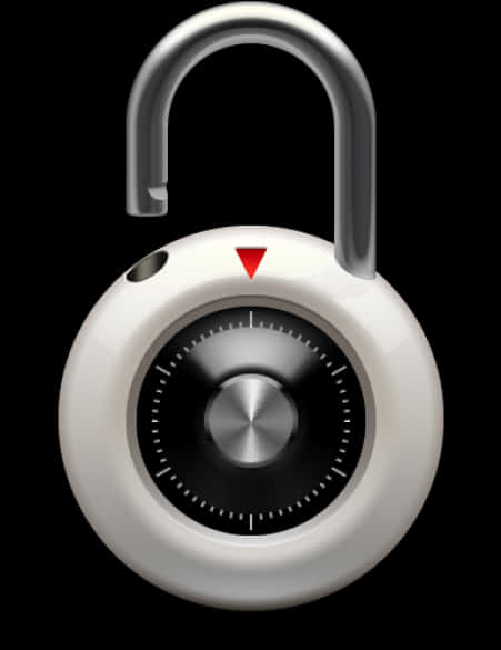 A White Round Lock With A Red Arrow