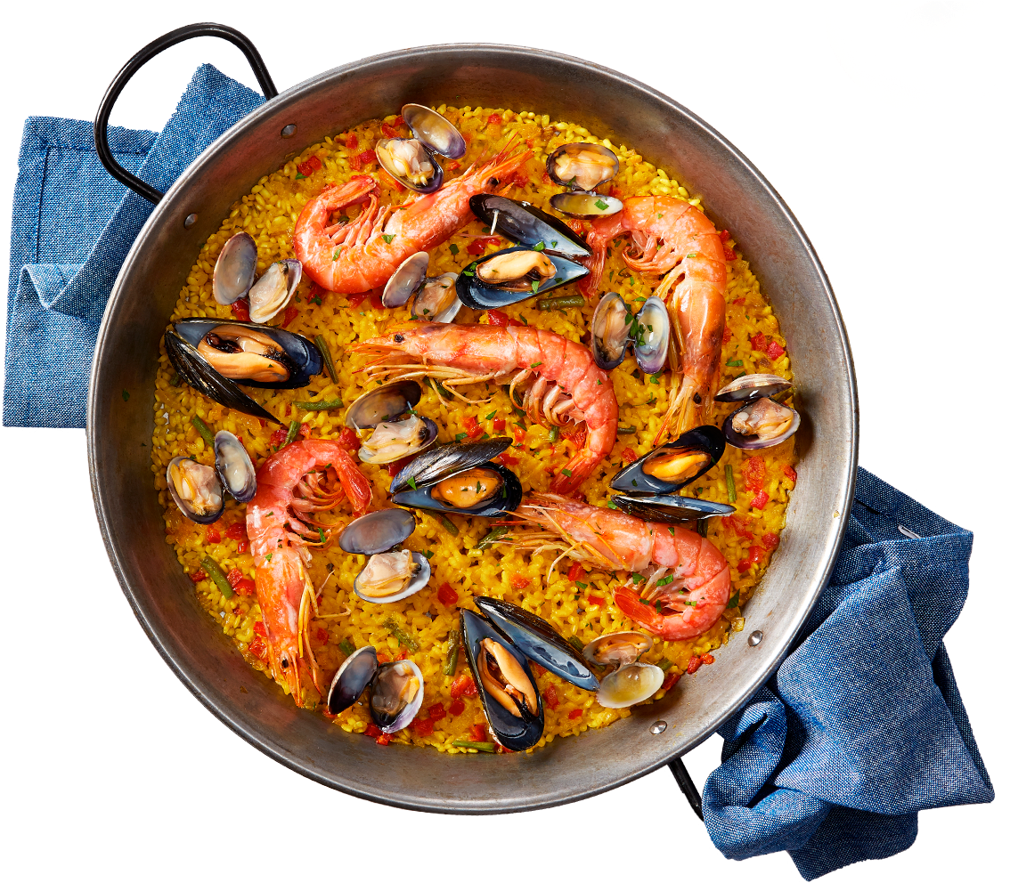 A Pan Of Seafood Rice And Shrimp