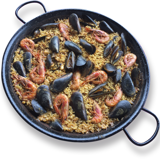 A Pan Of Rice With Seafood