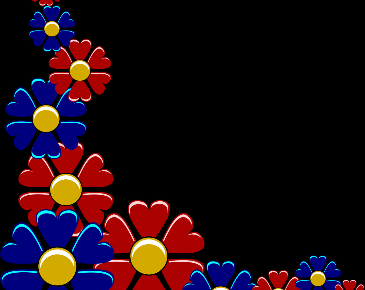 A Red And Blue Flowers With Yellow Centers