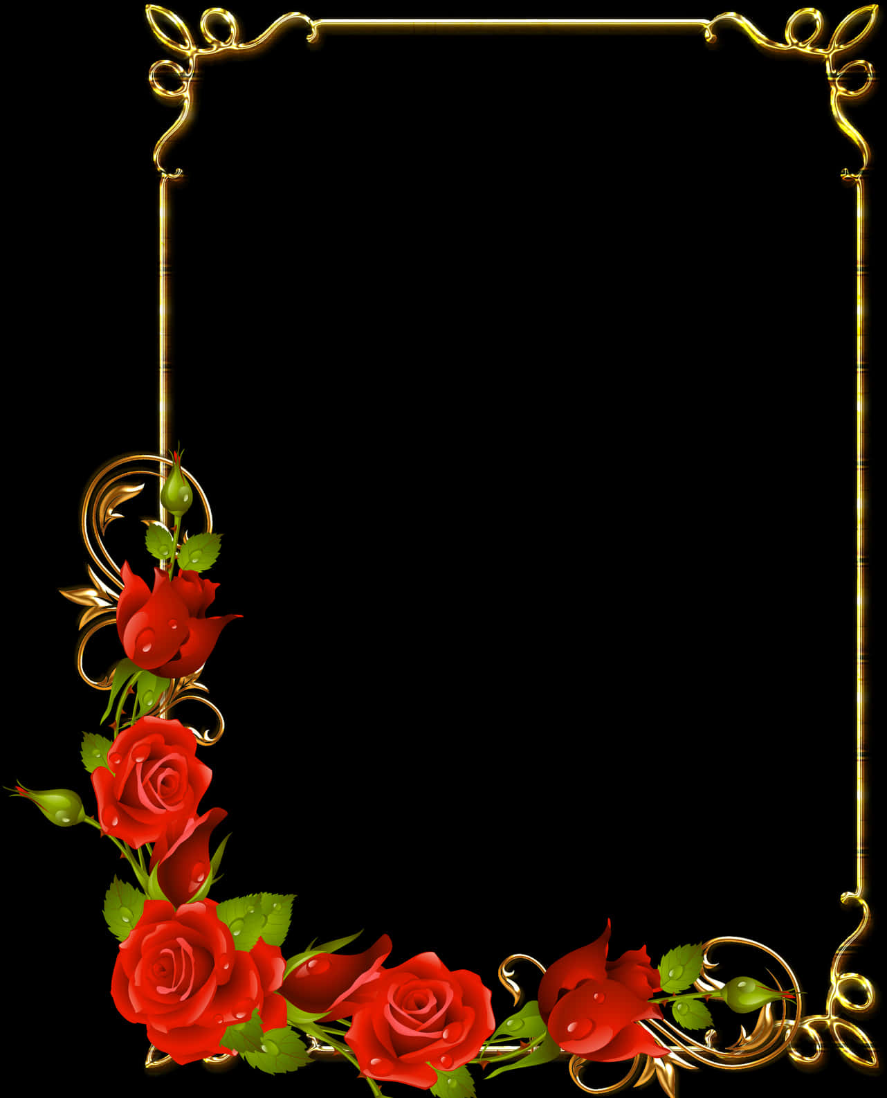 A Gold Frame With Red Roses