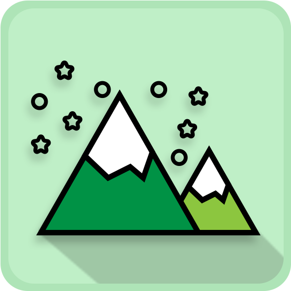 A Green And White Mountain With Stars