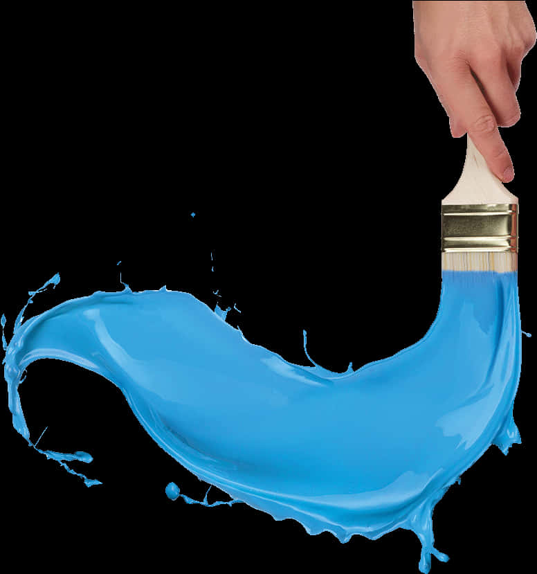 A Hand Holding A Paint Brush With Blue Paint Coming Out Of It
