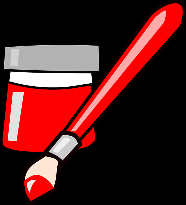 A Red Paint Jar And A Brush