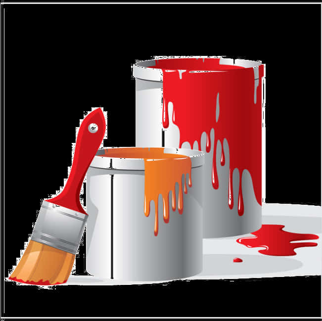 A Paintbrush And Cans Of Paint