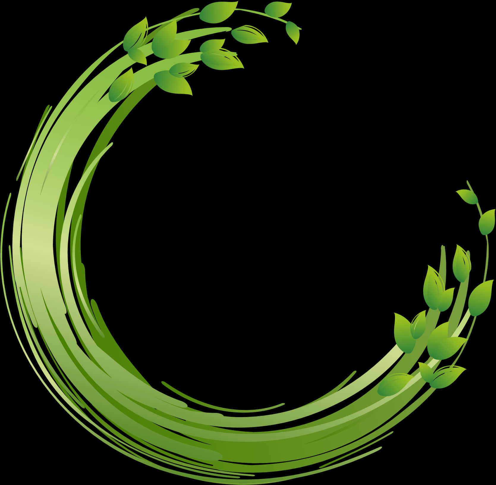 A Green Swirly Circle With Leaves
