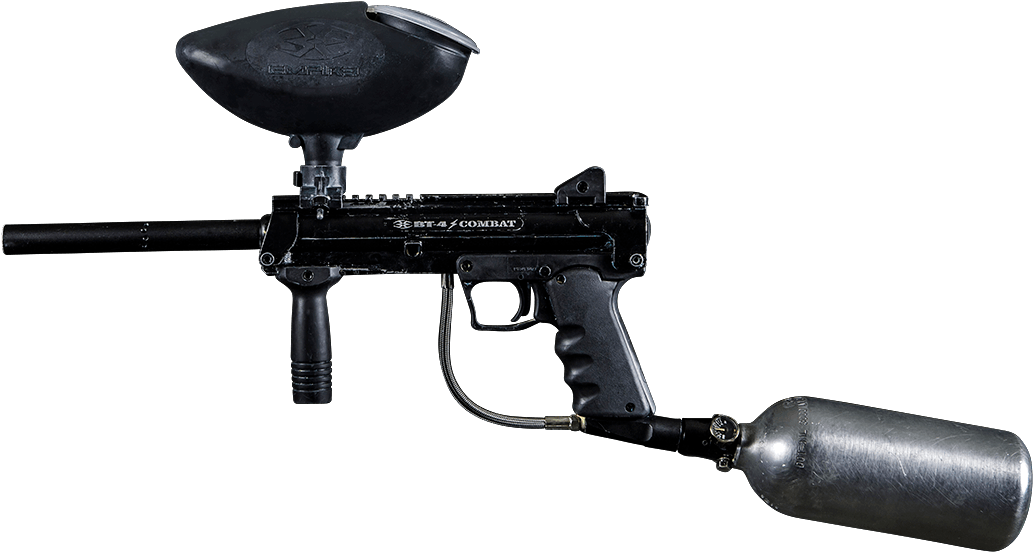 A Black Paintball Gun With A Black Object On The Side