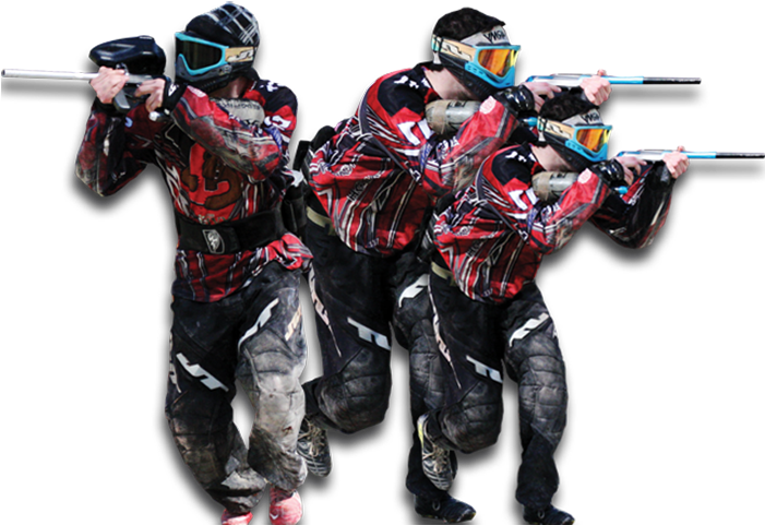 A Group Of People In Paintball Gear