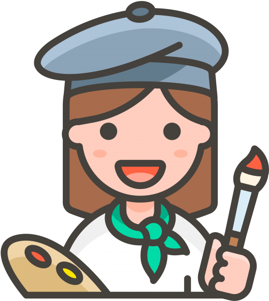 A Cartoon Of A Woman Holding A Paint Brush And Palette