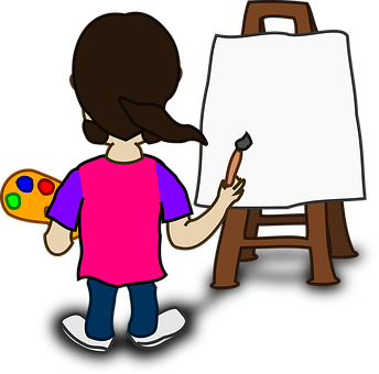 A Cartoon Of A Girl Painting On A Canvas