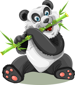 A Cartoon Panda Holding A Bamboo