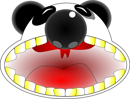 A Cartoon Panda Bear With Its Mouth Open