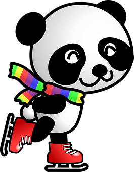 A Cartoon Panda Wearing Ice Skates And A Scarf