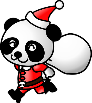 A Cartoon Of A Panda Wearing A Santa Garment