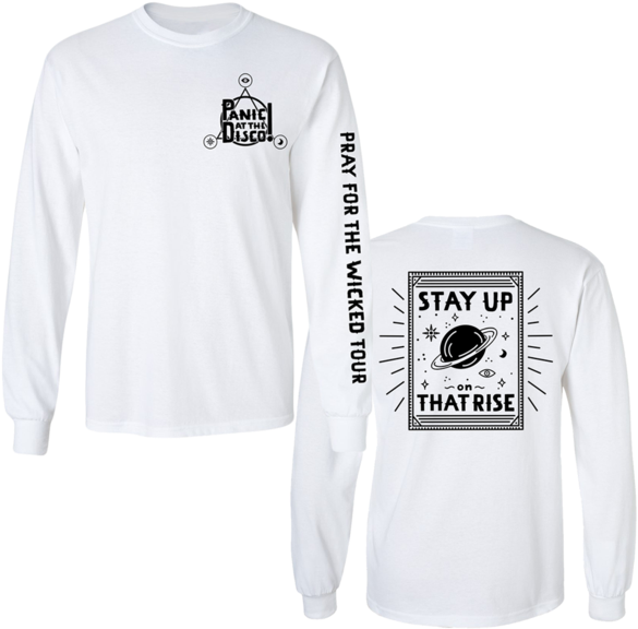 A White Long Sleeved Shirt With Black Text