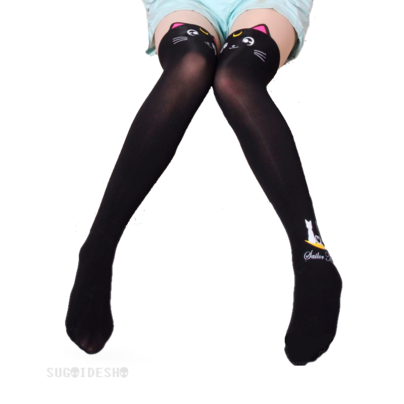 A Person Wearing Black Stockings With Cat Ears On Them