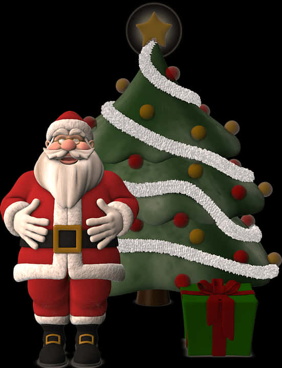 A Cartoon Of A Santa Claus Next To A Christmas Tree