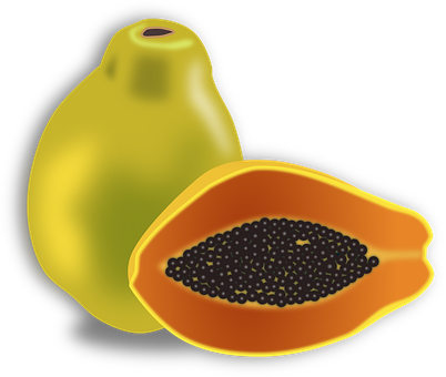 A Yellow Papaya And A Half Of A Papaya