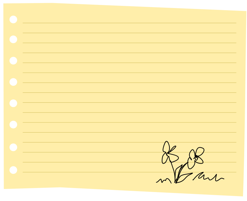 A Yellow Lined Paper With A Drawing Of Flowers
