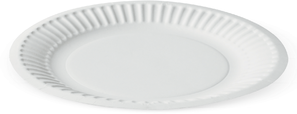 A White Paper Plate With A Scalloped Edge