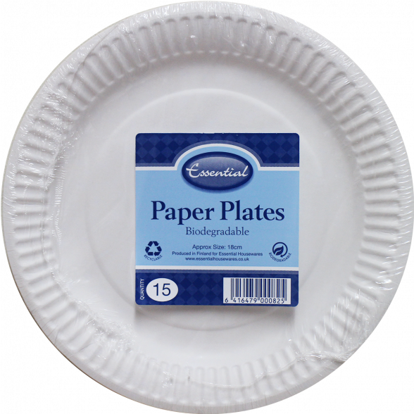 A Paper Plate With A Blue Label