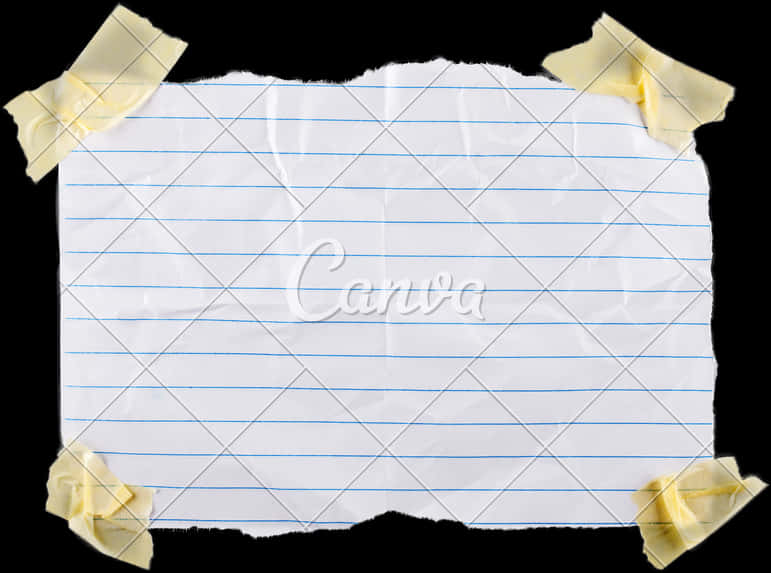A Piece Of Lined Paper With Yellow Tape On It