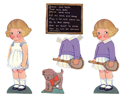 A Paper Doll Of A Girl Holding A Tennis Racket And A Dog