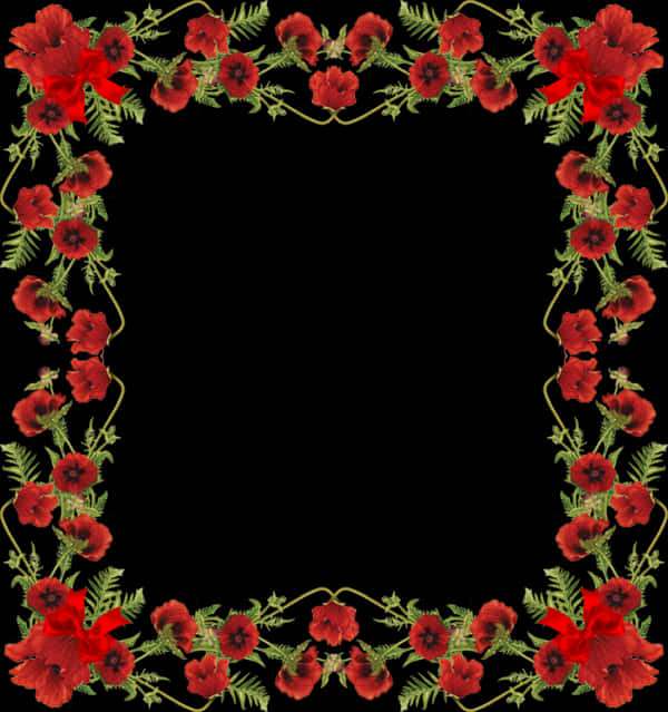 A Frame Of Red Flowers And Green Leaves