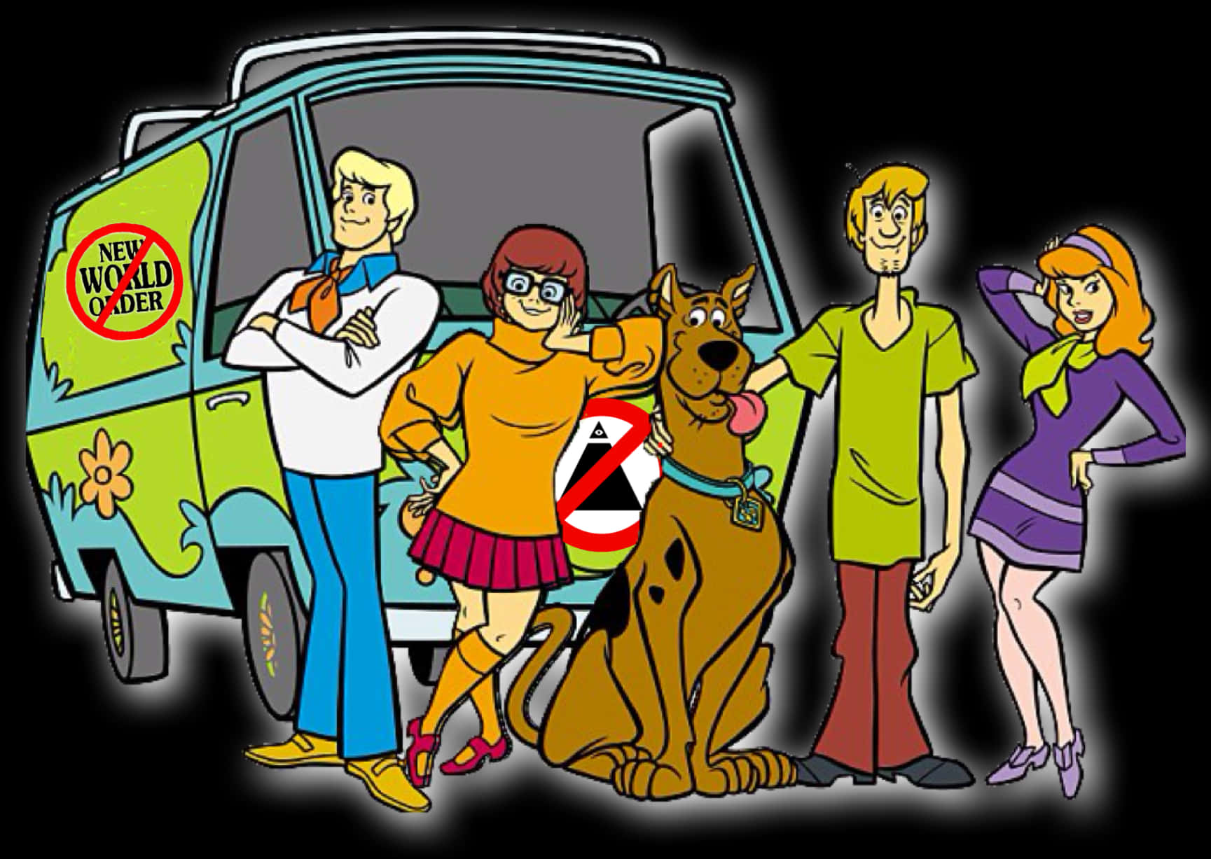 Cartoon Characters Standing Next To A Van