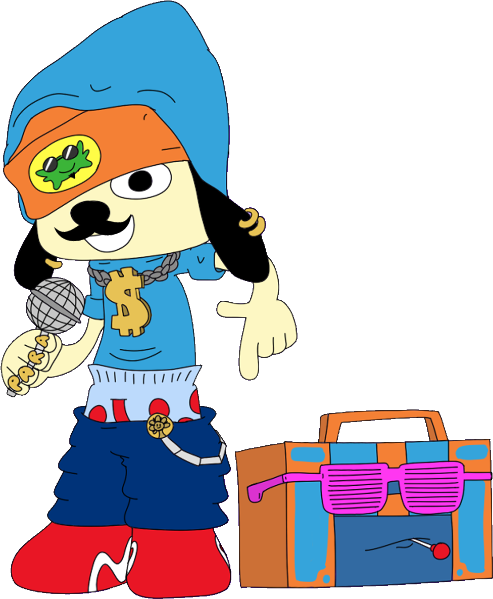 Cartoon Of A Dog With A Microphone And A Suitcase