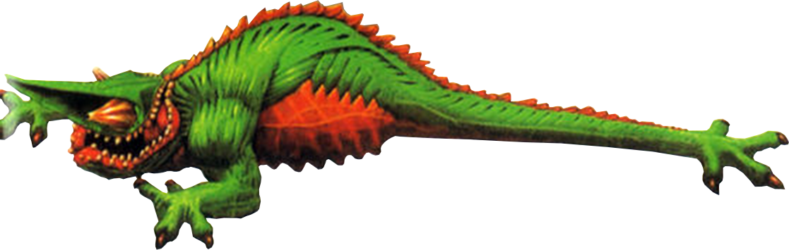 A Green And Orange Dinosaur