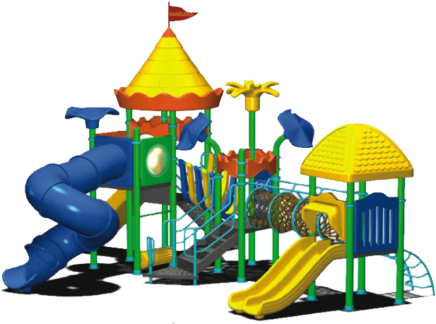 A Colorful Playground With Slide And A Castle