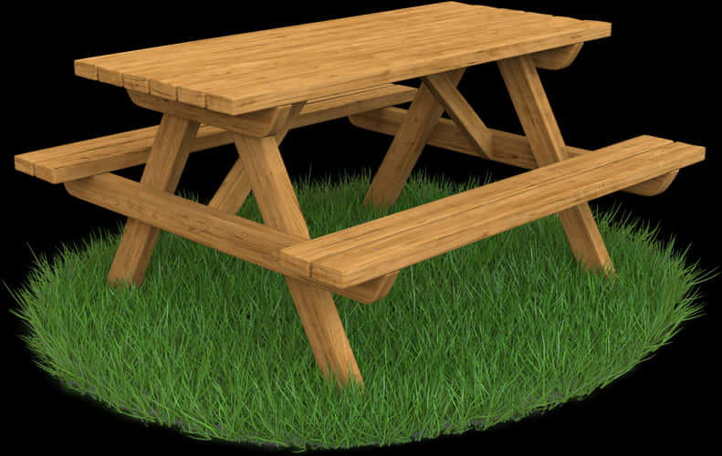 A Wooden Picnic Table On Grass