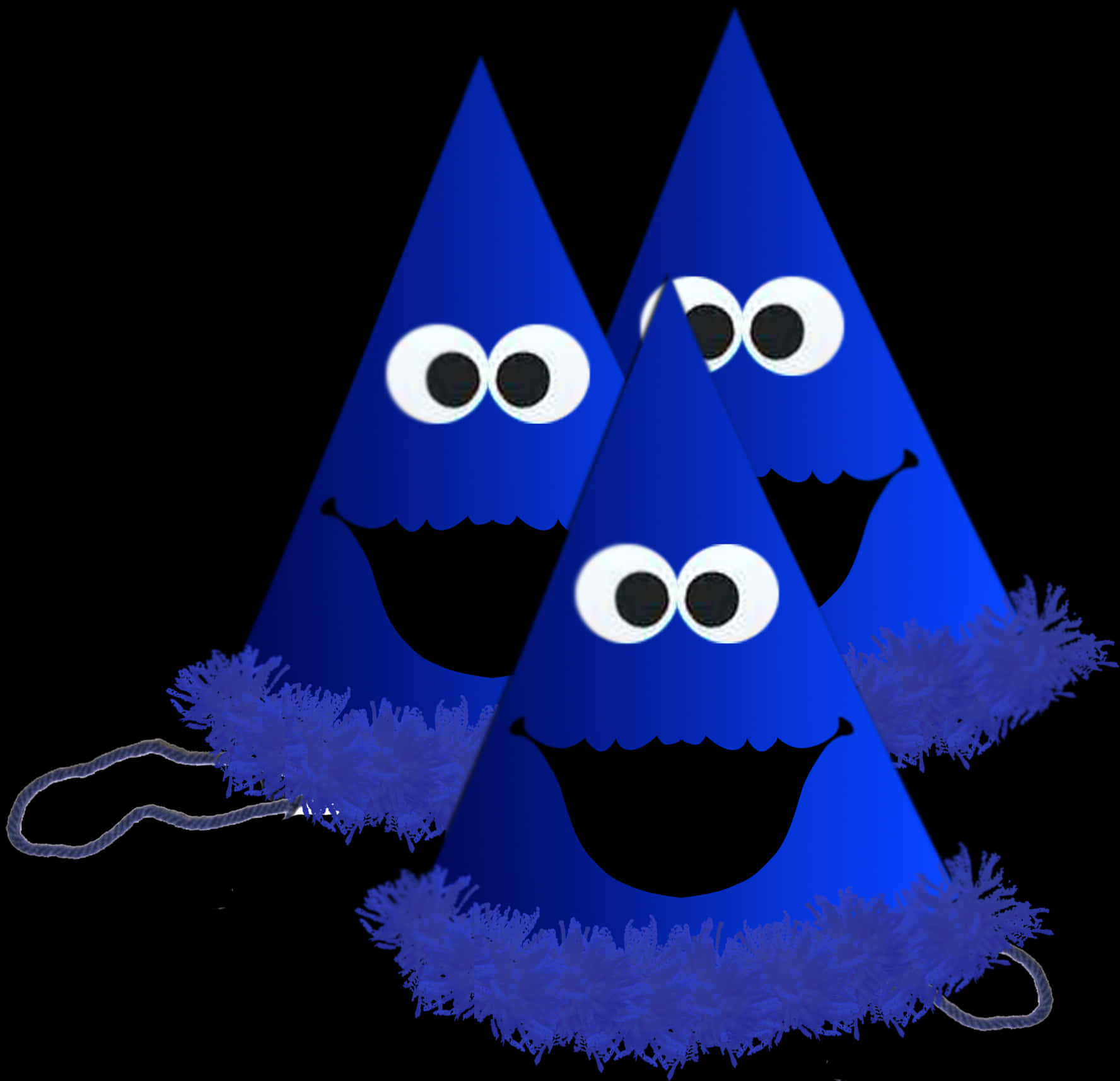 A Group Of Blue Hats With Googly Eyes