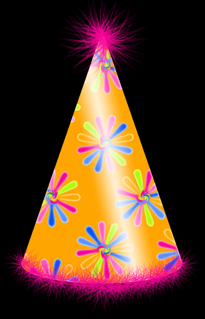A Cone Shaped Party Hat With Colorful Flowers