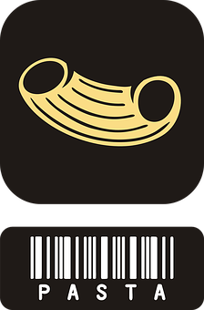 A Black And Yellow Logo With A Bar Code
