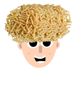 A Cartoon Of A Man With Noodles On His Head