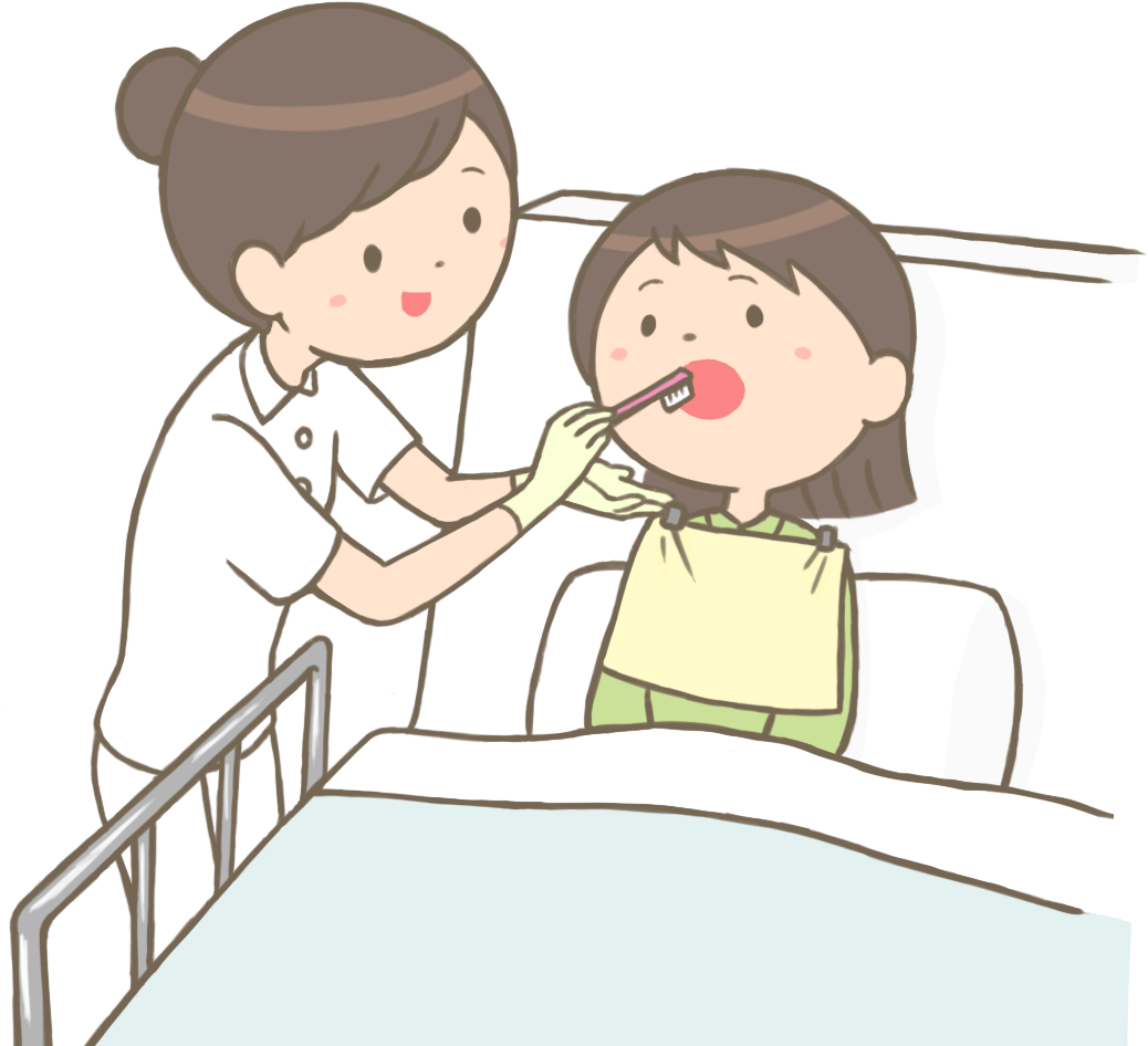 A Cartoon Of A Woman Brushing A Child's Teeth