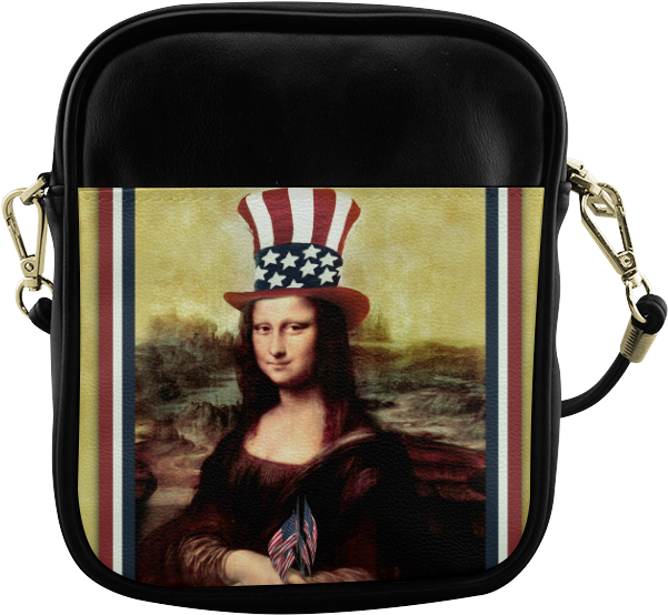 A Black Bag With A Picture Of A Mona Lisa
