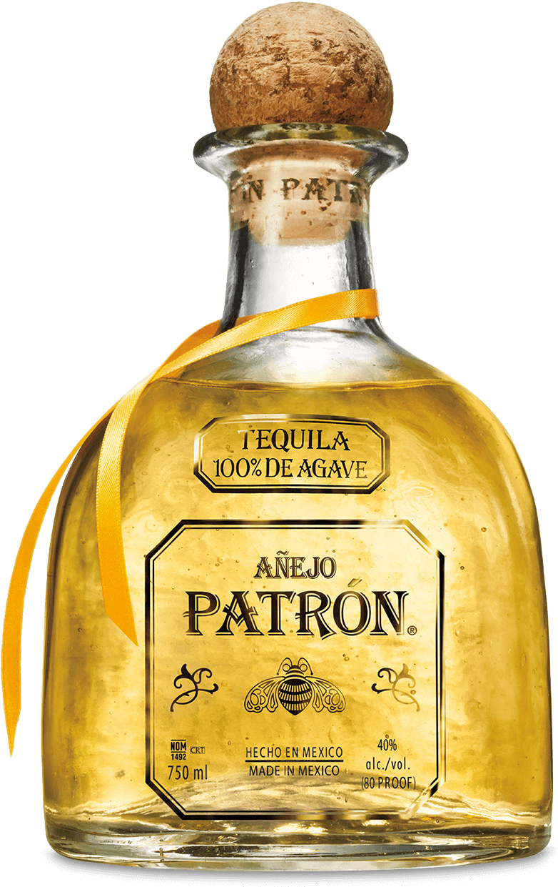 A Bottle Of Alcohol With A Yellow Ribbon