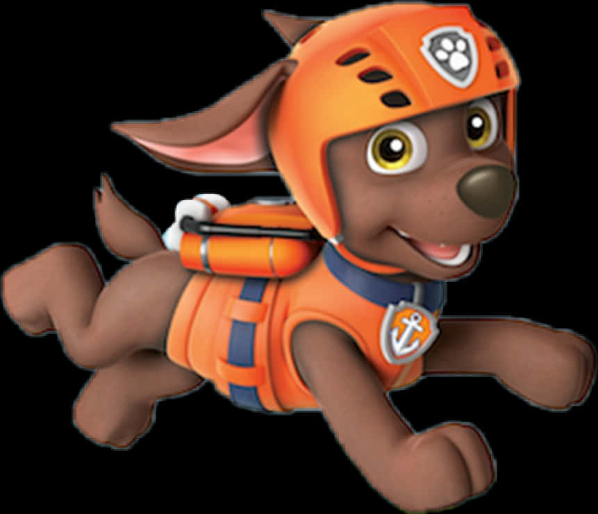 A Cartoon Dog Wearing A Helmet And A Life Vest