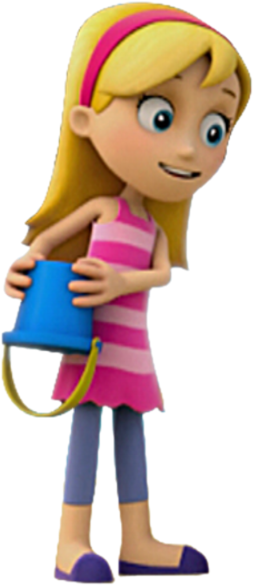 A Cartoon Girl Holding A Blue Bucket