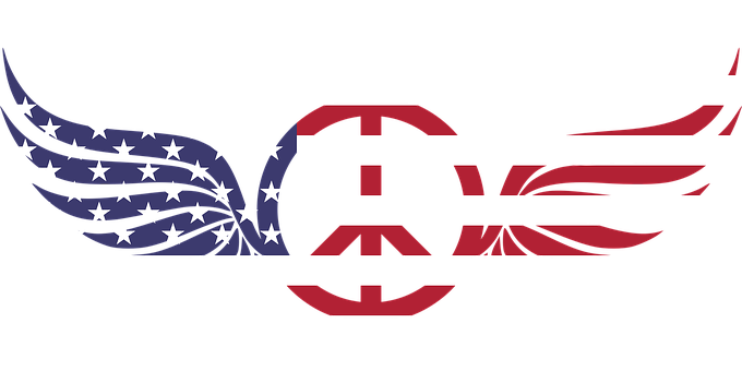 A Peace Sign With A Flag And Wings