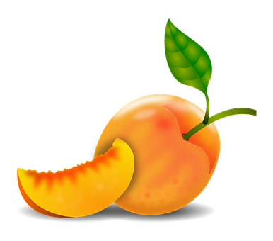 A Peach With A Leaf And A Piece Of Fruit