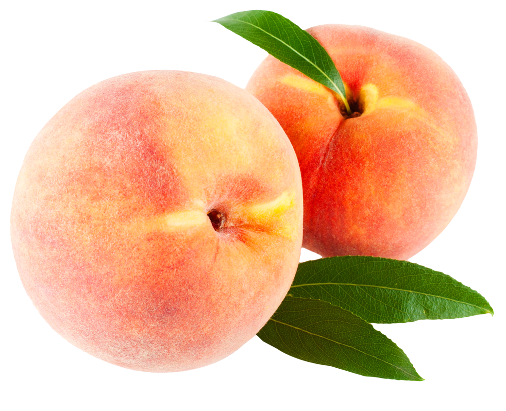Two Peaches With Leaves On A Black Background