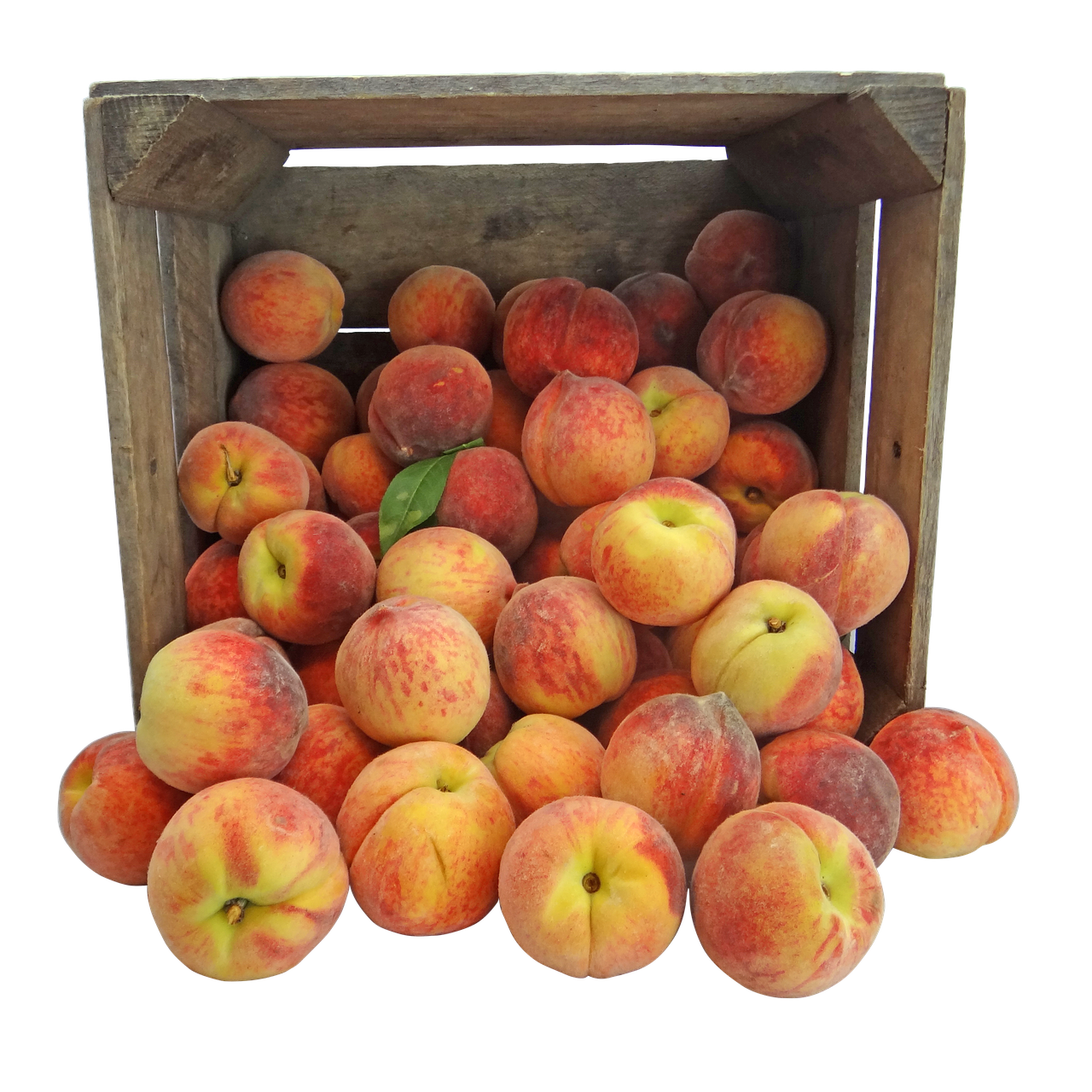 A Wooden Box Full Of Peaches