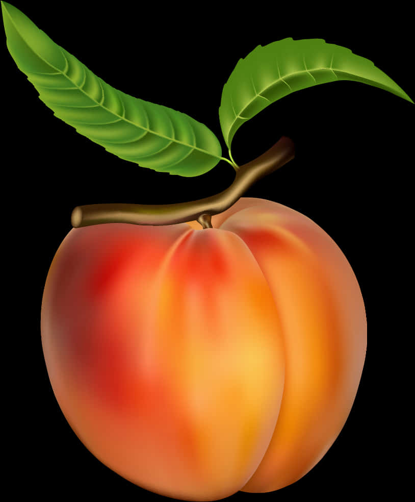A Peach With Leaves On A Branch
