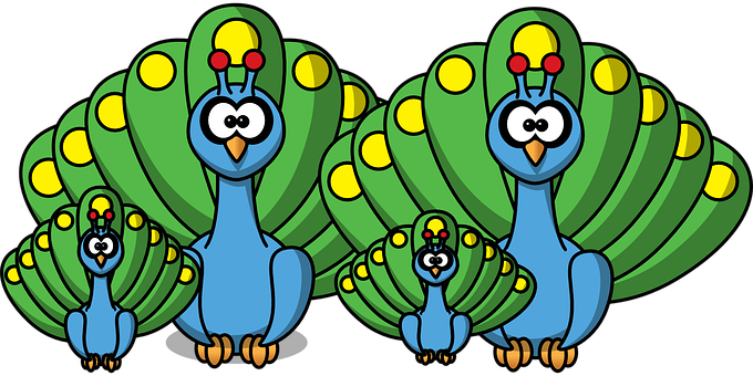 A Group Of Cartoon Peacocks